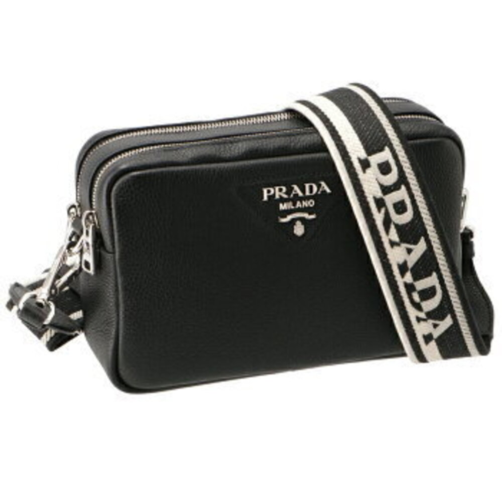 Prada Shoulder Bag Crossbody Logo Strap Black